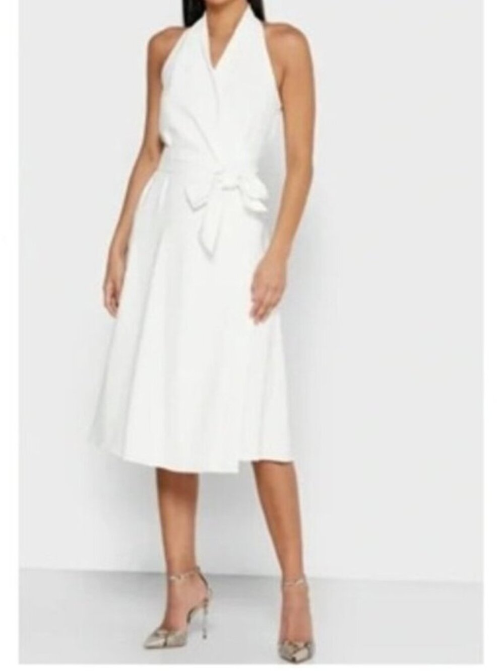 Reiss Piper Halter Neck Wrap Midi Hollow Back Midi Dress White EU 40/ US 8